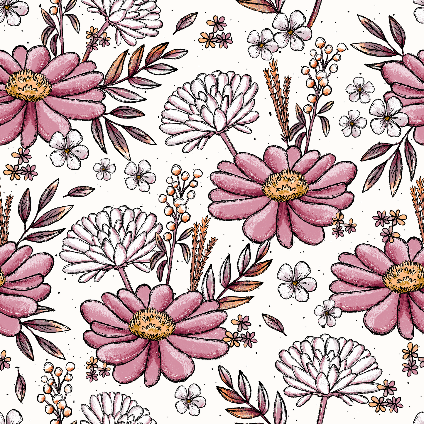 	Nahaufnahme Blumenstoff Wildblume Herbst von Katzengold Design mit Beerenzweigen