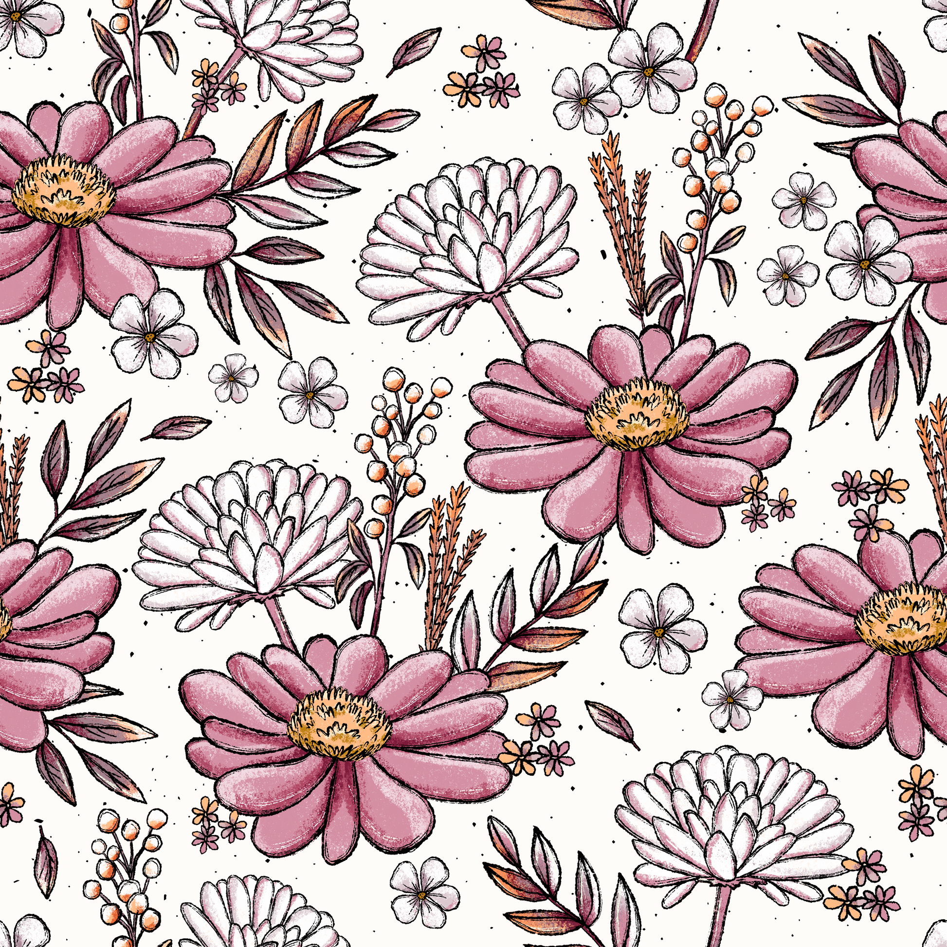 	Nahaufnahme Blumenstoff Wildblume Herbst von Katzengold Design mit Beerenzweigen