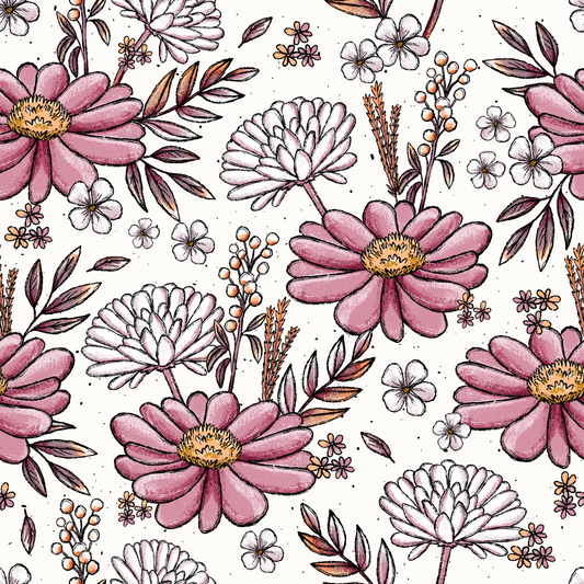 	Nahaufnahme Blumenstoff Wildblume Herbst von Katzengold Design mit Beerenzweigen