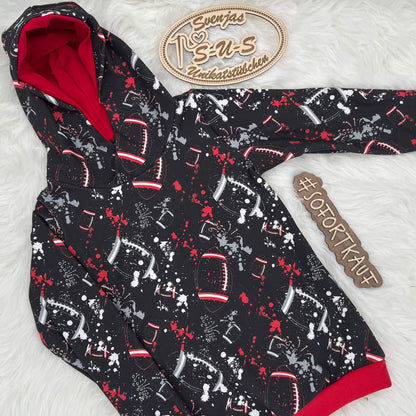 Handmade Kinder Hoodiekleid mit Football Motiv und Kapuze, sportliches Kapuzen Sweatkleid für Kinder aus weichem French Terry mit rotem Innenfutter