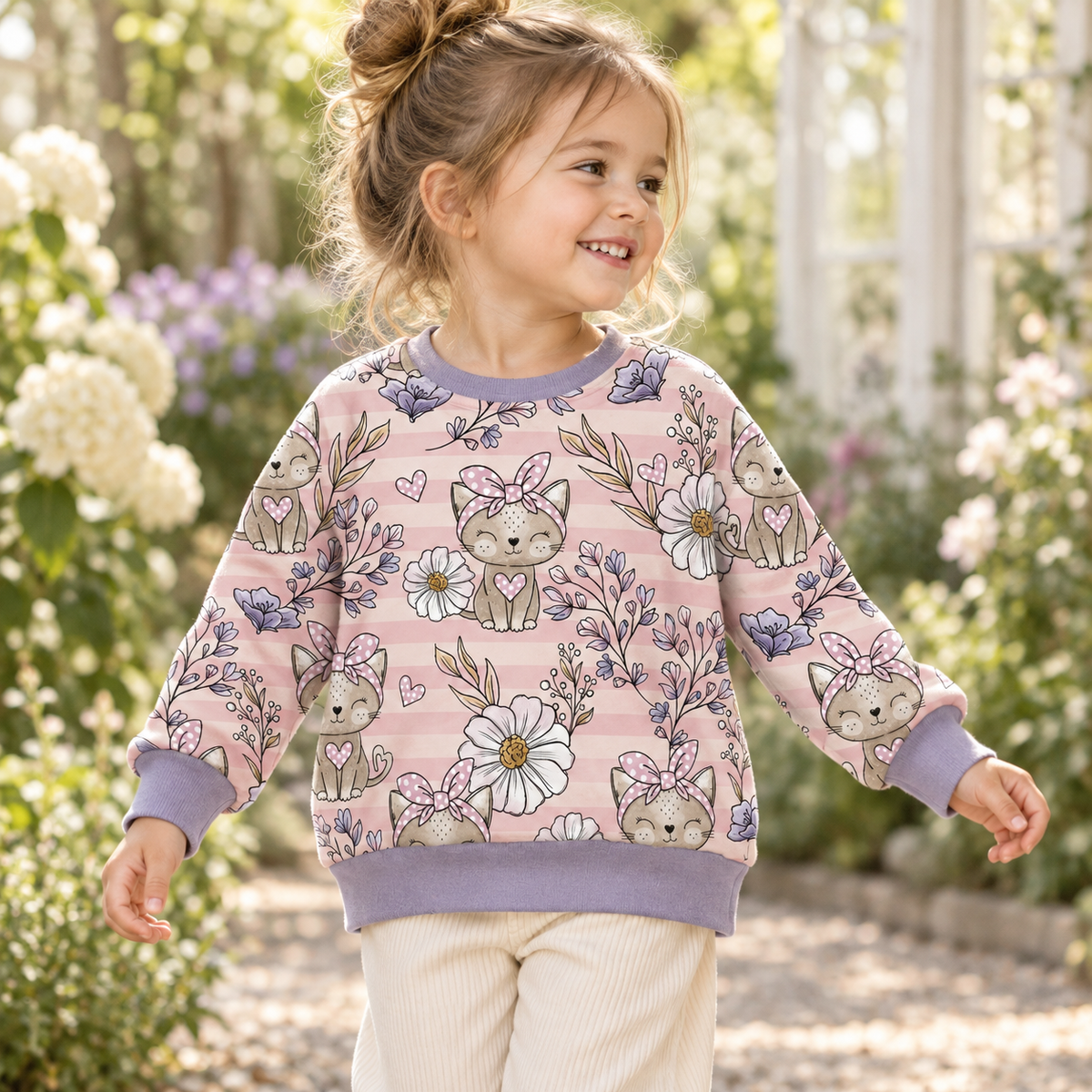 Kinderpullover „Kitty Blume" – Handmade aus Baumwolle