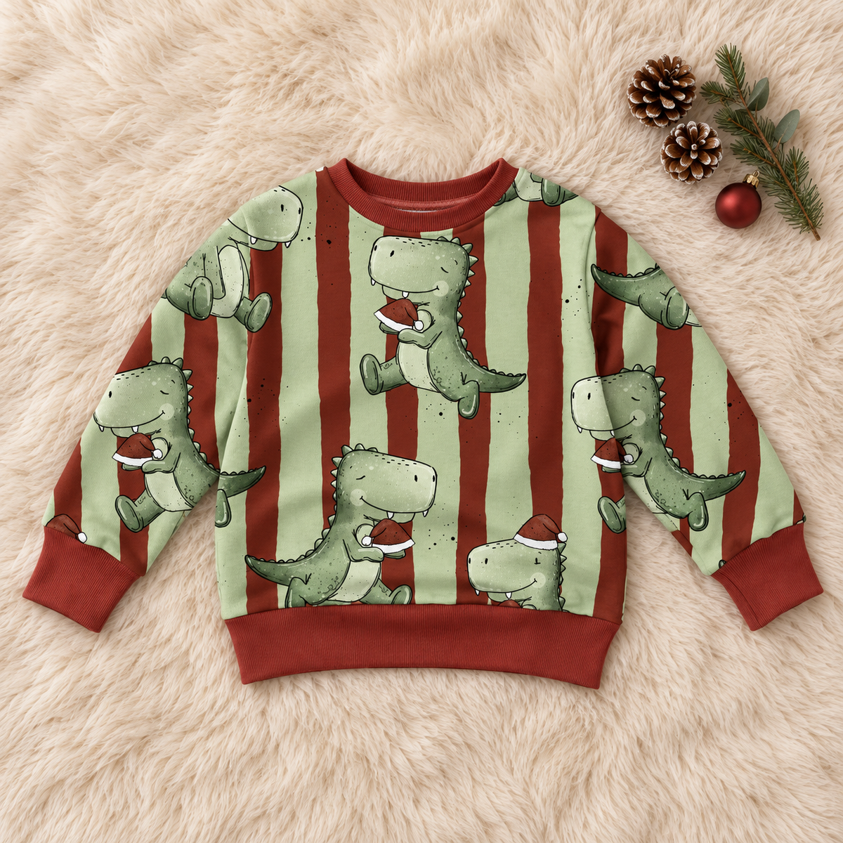 Kinderpullover Dino „T-Rex-Xmas" – Handmade aus Baumwolle