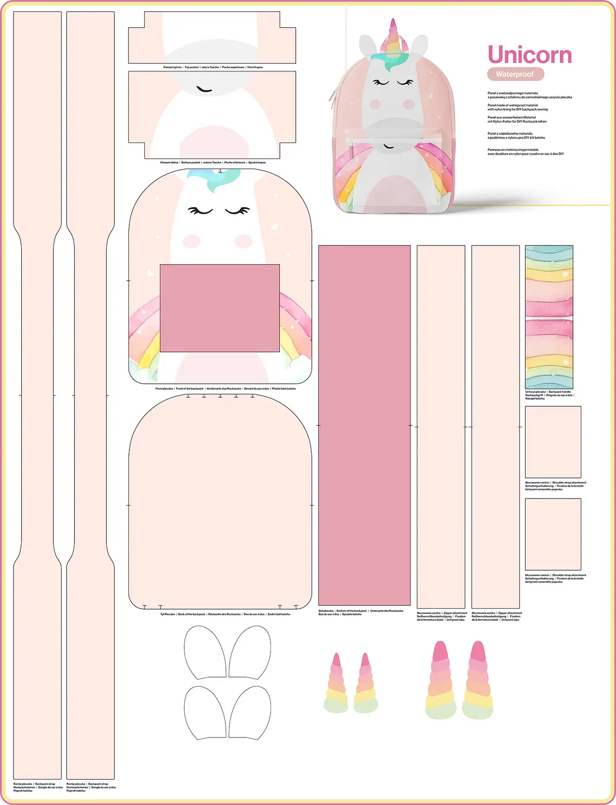 Rucksack Nähpanel für Kinder – Einhorn Motiv Panel für DIY Kinderrucksack