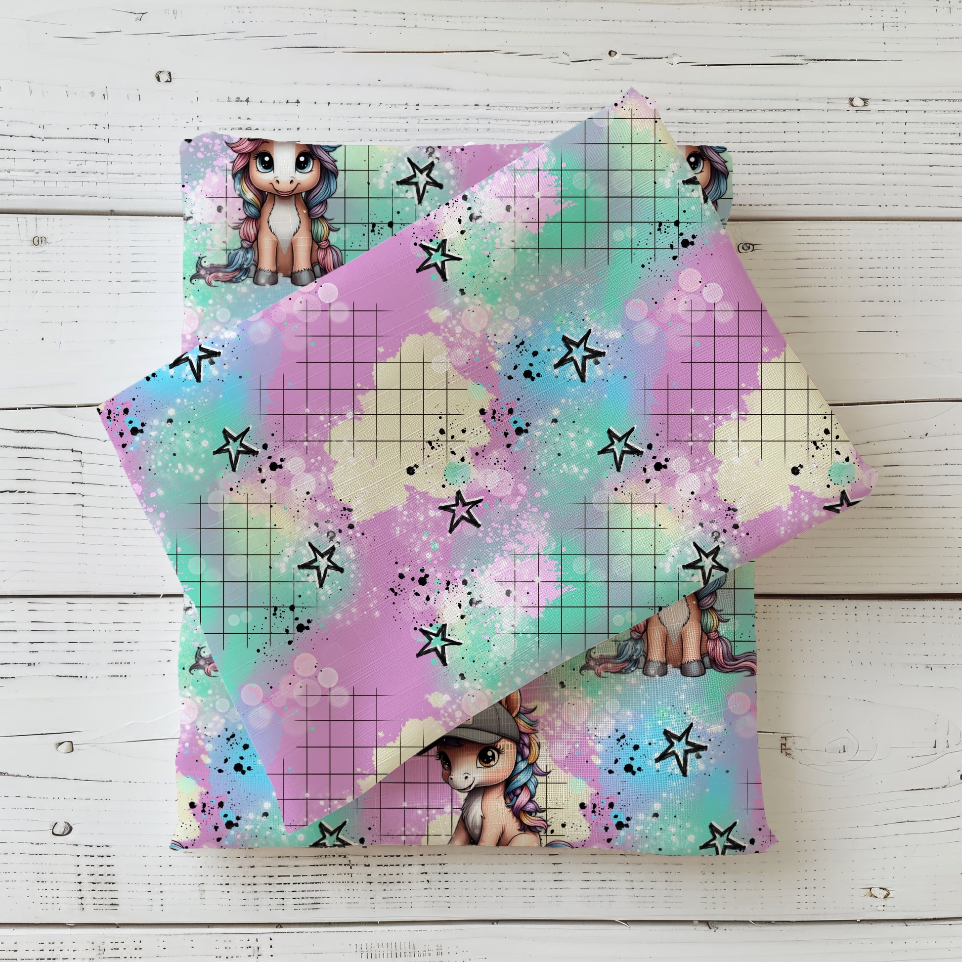 Urban Pony Graffiti Mix – Meterware in Mint, Lila & Rosa
